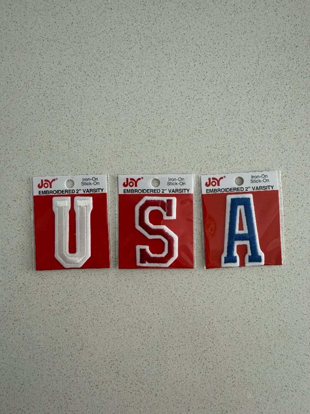 USA Embroidered Varsity Letter Patches | Iron-On & Stick-On | U, S & A Set | 2”